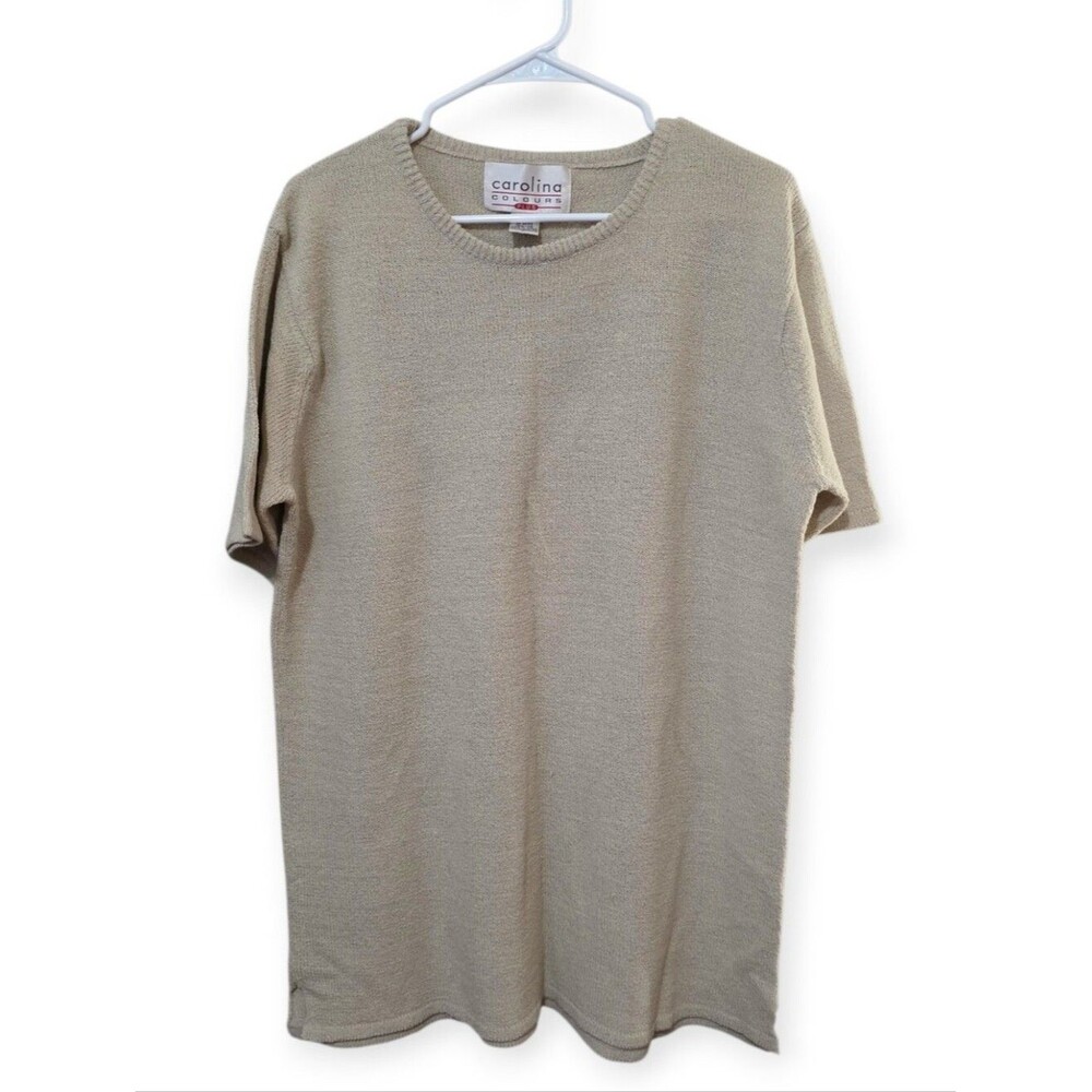Carolina Colours Plus Beige Knit Sweater Size 18W Short Sleeve